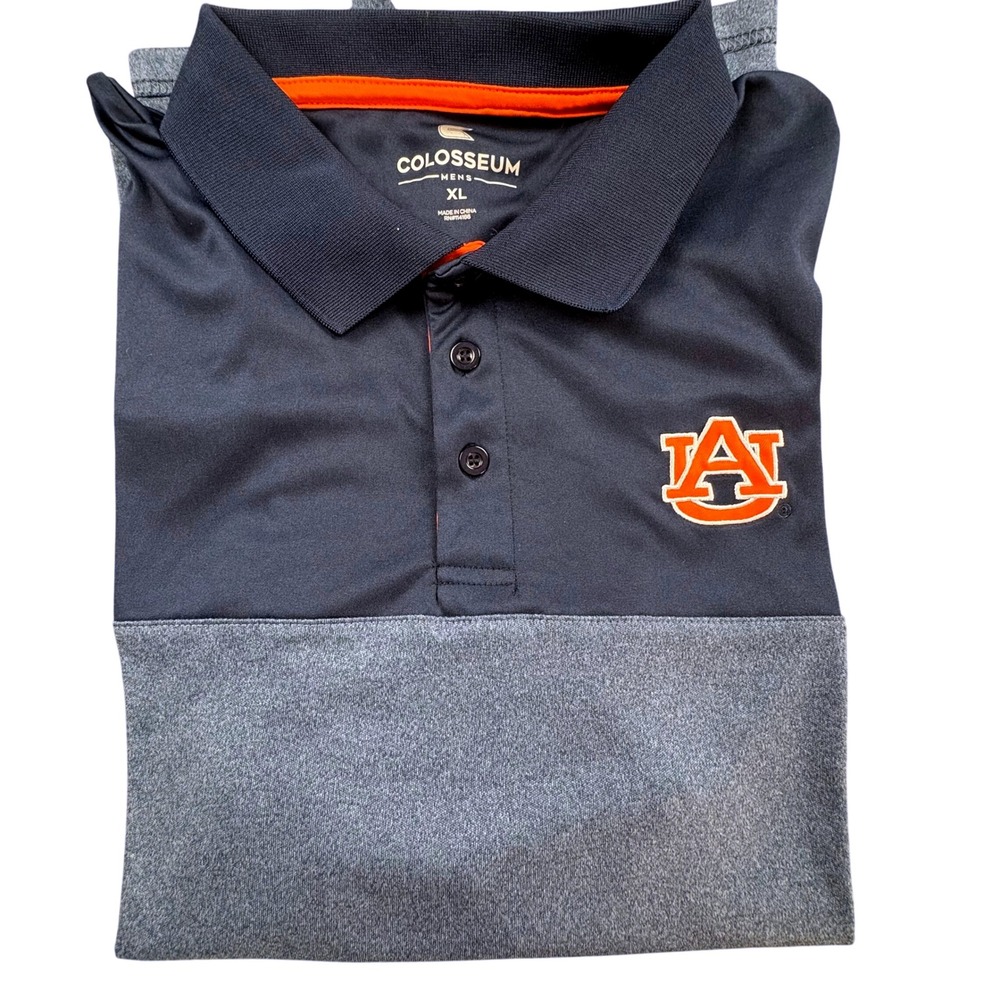 Colosseum Auburn Tigers Polo Shirt Men XL Gray Orange Moisture Wicking NCAA
